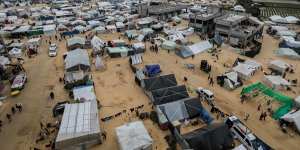 Displaced Palestinians are housed in makeshift tents in the so-called safe zone in al-Mawasi,Rafah,Gaza,on Thursday.