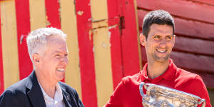 Tennis Australia chief Craig Tiley and Novak Djokovic.