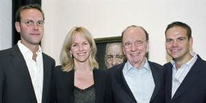 Rupert with (from left) James,Elisabeth and Lachlan at a 2007 private family gathering in London. There has been family tension over who would succeed the mogul.