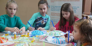 Children doing art therapy in Kyiv,Ukraine.
