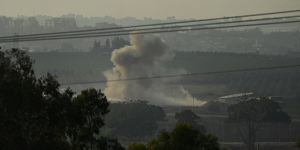 Smoke rises from explosions in northern Gaza seen from Sderot in Israel.
