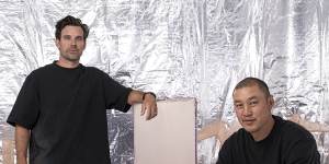 Surfboard maker Hayden Cox (left) and Kelvin Ho,director at architecture firm Akin Atelier in the purpose-built room to post cure the resin panels. 