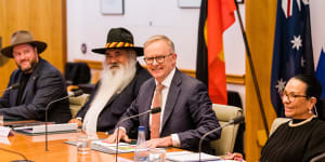 Prime Minister Anthony Albanese addresses the Indigenous referendum working group at meeting earlier this month.