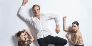 The Age,Spectrum Australian Ballet KunstKamer . David Hallberg with Benedicte Bemet (on left of pic)and Lilla Harvey (on right). Pic Simon Schluter 23 March 2022.