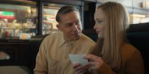 Charlie Hunnam as Ed Gein,Suzanna Son as Adelina in Monster:The Ed Gein Story.