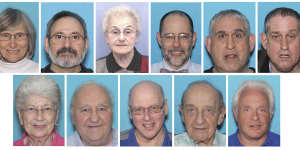 The victims of theTree of Life synagogue shooting. Top row,from left:Joyce Fienberg,Richard Gottfried,Rose Mallinger,Jerry Rabinowitz,Cecil Rosenthal,and David Rosenthal;Bottom row,from left,Bernice Simon,Sylvan Simon,Dan Stein,Melvin Wax,and Irving Younger.