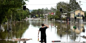 A main street is under floodwater on March 31,2022 in Lismore.