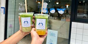 Pistachio matcha and mango matcha at Lola’s Coffee Bar in Kelvin Grove.