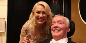 Kerri-Anne Kennerley with her husband John after being inducted into the Hall of Fame.