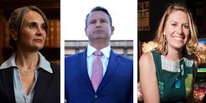 Fashion forward:Labor’s Sarah Kaine,Greg Warren and Greens Kobi Shetty.