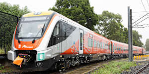 One of the first long-distance regional passenger trains at an Auburn rail maintenance centre in February.
