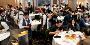 Yum cha is packed with diners who look as if they have been there for years. 