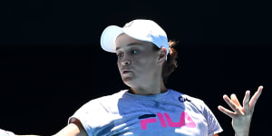Ash Barty practices the day before the Australian Open begins for 2022.