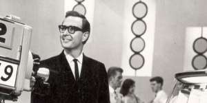 An undated photo of Bandstand host (and former channel Nine newsreader) Brian Henderson on the Bandstand set.