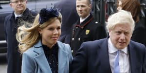 Britain's Prime Minister Boris Johnson and his partner Carrie Symonds arriving at Westminster Abbey in March.