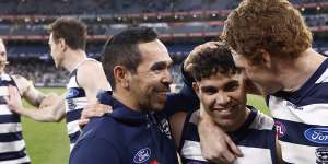 With Tyson Stengle (centre) and Gary Rohan last year as the Geelong Cats stalked a premiership flag.
