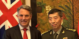 Defence Minister Richard Marles and Chinese counterpart General Li Shangfu at the Shangri La Dialogue. 