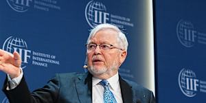 Kevin Rudd,outgoing Australia’s ambassador to the US,on stage at the Institute of International Finance in Washington last year.