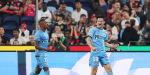 Golf swing celebration for Lolley as he gives Sydney FC the lead