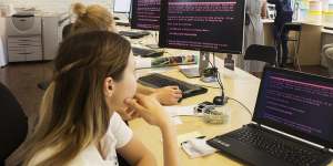 June 2017:Screens inside a retail store in Kiev show a demand for ransom on computers infected by the'Petya'virus. 