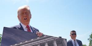  The US president took the time in his latest tour of the construction site to highlight his design choices for the ballroom.