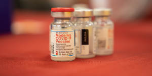 Targeted by Russian disinformation:Vials of the Moderna COVID-19 vaccine.