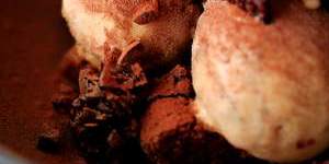 Tiramisu gelato with chocolate and coconut tuiles,sponge fingers and marsala jelly.