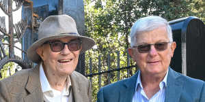 Frank Van Straten (left) and his partner Adrian Turley have donated a $350,000 custom-made gate to the Royal Botanic Gardens.