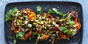 Roasted sweet potato with tamarind,peanut and lime make a hearty vegetarian main course.