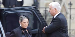 Susan Rhodes,a lady-in-waiting to Queen Elizabeth II,arrives at Westminster Abbey ahead of The State funeral of Queen Elizabeth II.
