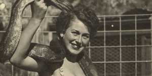 Snake handler and showgirl Bernice Kopple in 1953.