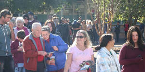 A long queue of voters at the East Gosford Public School in the electorate of Robertson in Gosford,Central Coast.