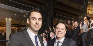 Blackstone’s Chris Tynan and Crown Resorts CEO Steve McCann on Friday after the US giant took over Crown.