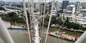 View from the top:The final span of the Kangaroo Point Bridge in Brisbane has been installed. 