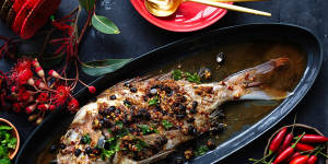 Kylie Kwong's Lunar new year recipes:Steamed whole snapper with black beans,chilli and sea parsley.