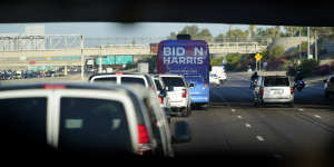 Democratic presidential candidate Joe Biden's bus seen in Arizona in October.