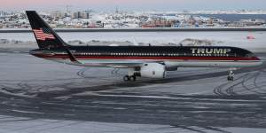 A plane carrying Donald Trump Jr lands in Nuuk,Greenland,on Tuesday.