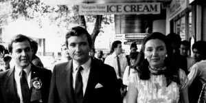Michael Yabsley,left,in 1984,with the then-NSW Liberal leader Nick Greiner and his wife Kathryn.