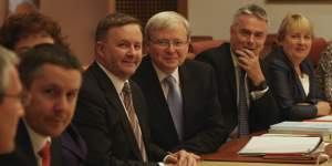 Kevin Rudd and Anthony Albanese during a ministry meeting in July 2013.