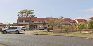 Police in Heath Ave,Tuncurry on February 6,2026. A woman was flown to hospital after being stabbed multiple times while a man was shot dead by police following a pursuit. 