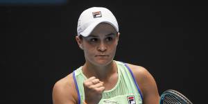 Ash Barty celebrates her victory over Polona Hercog.