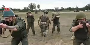 Belarusian soldiers attend a training by mercenary fighters from Wagner private military company near Tsel village,about 90 kilometres southeast of Minsk,Belarus. 