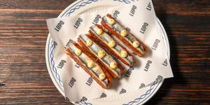 Go-to dish:Crostini stacked with'nduja and anchovy.