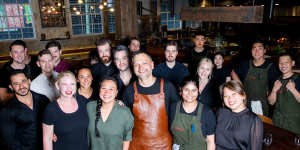 Chef Lennox Hastie (centre) and the team at Firedoor,Surry Hills. 