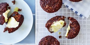 Helen Goh’s bran muffins with date molasses and kefir.