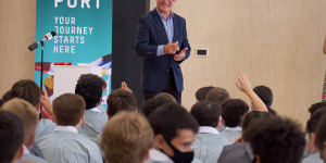 Education Minister James Merlino at Port Melbourne Secondary College on Monday.
