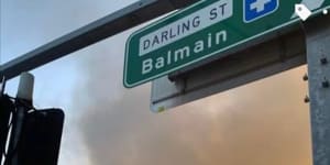 Balmain Leagues Club on fire,seen from Darling St.