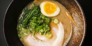 Pork chashu-topped shoyu ramen at Bones Ramen in Rushcutters Bay.