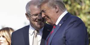 Prime Minister Scott Morrison and President of the United States Donald Trump during a ceremonial welcome for Prime Minister Scott Morrison and Jenny Morrison on the South Lawn of the White House in Washington DC during Prime Minister Scott Morrison’s state visit to the United States of America on Friday 20 September 2019. fedpol Photo:Alex Ellinghausen