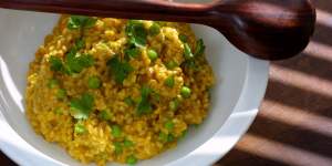 Tony Chiodo's risotto with pumpkin,peas,brown rice,barley and whole-wheat grain.